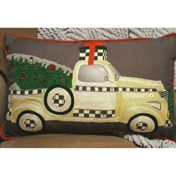 MacKenzie-Childs Farmhouse Holiday Truck Pillow Cotton/Linen Applique Embroidery - Picture 15 of 16